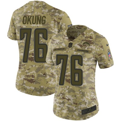 Nike Los Angeles Chargers #76 Russell Okung Camo Women's Stitched NFL Limited 2018 Salute to Service Jersey